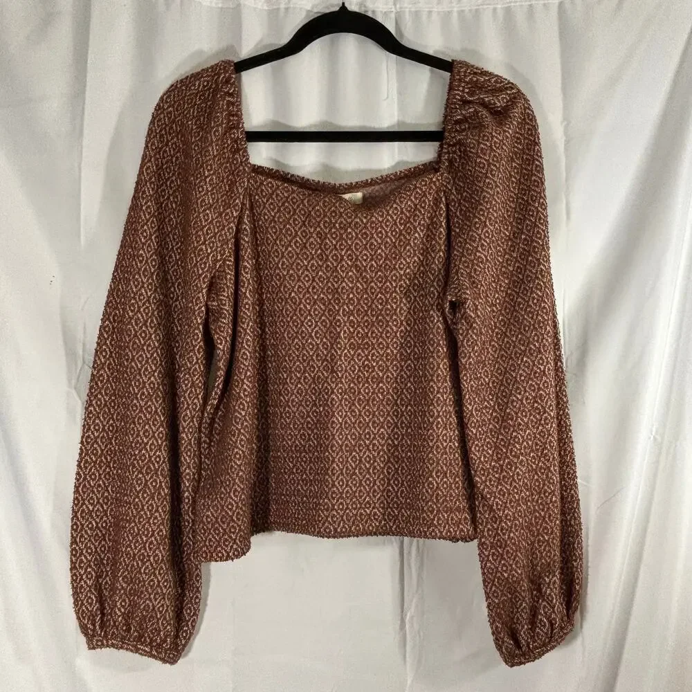 Madewell Jacquard Puff-Sleeve Crop Top Dark Merlot Size M